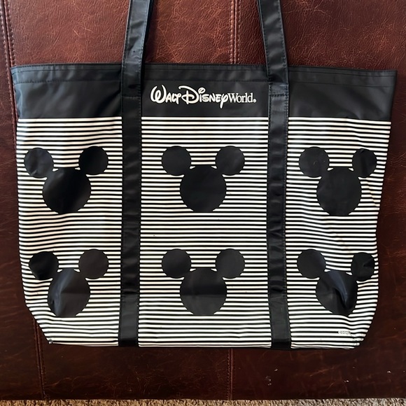 Walt Disney World Black with White Stripes Beach Bag with Zipper Used - Picture 2 of 11